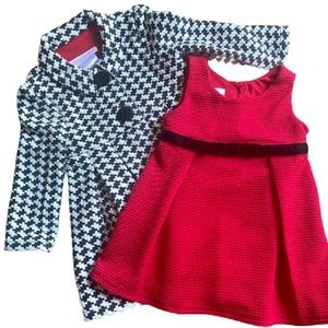 Bonnie Baby Red Dress with Houndstooth Double-knit Coat Size 12 months